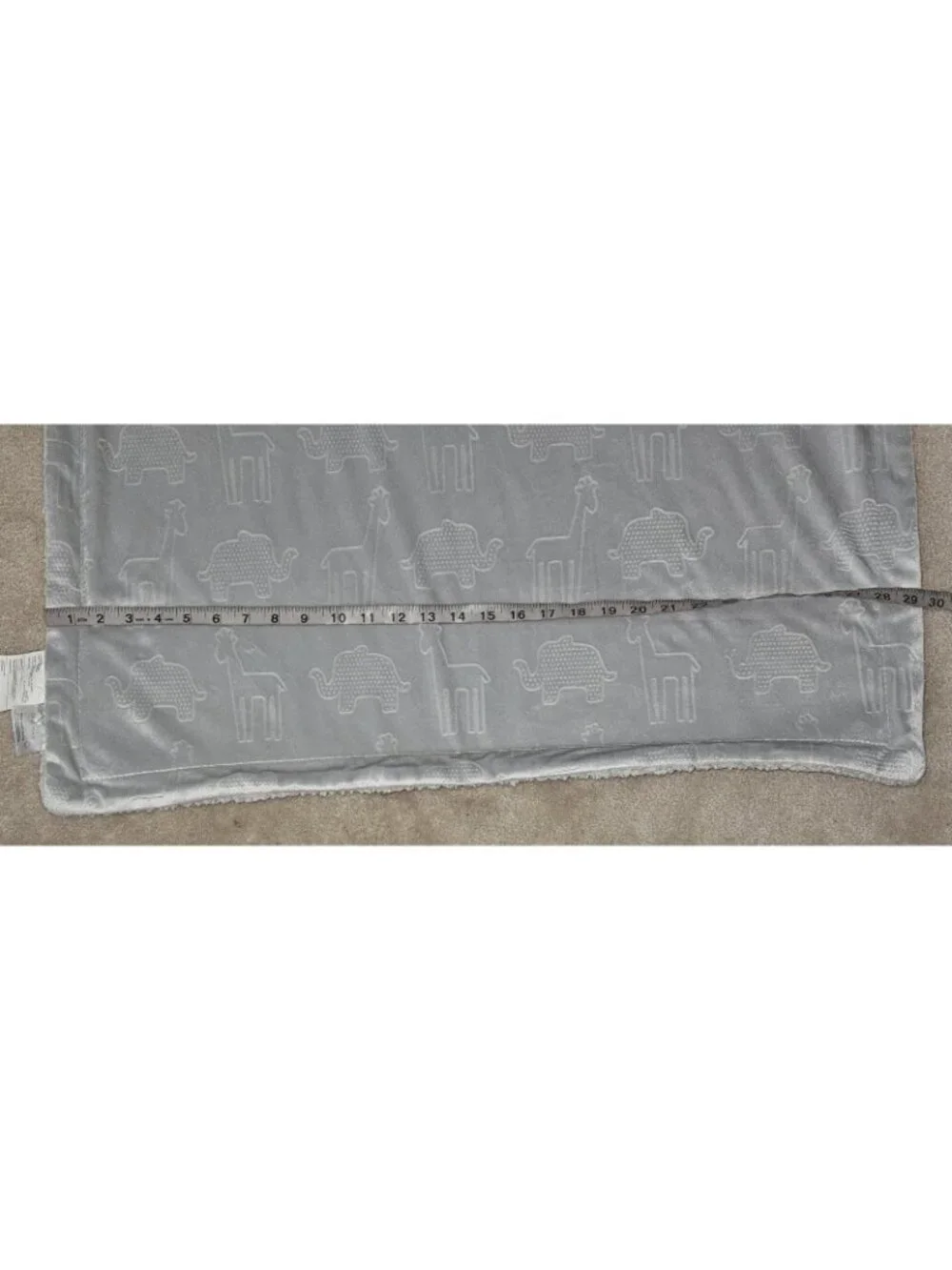 RN 119741 Solid Gray Baby Blanket Fleece Embossed Animal Safari Elephant Giraffe